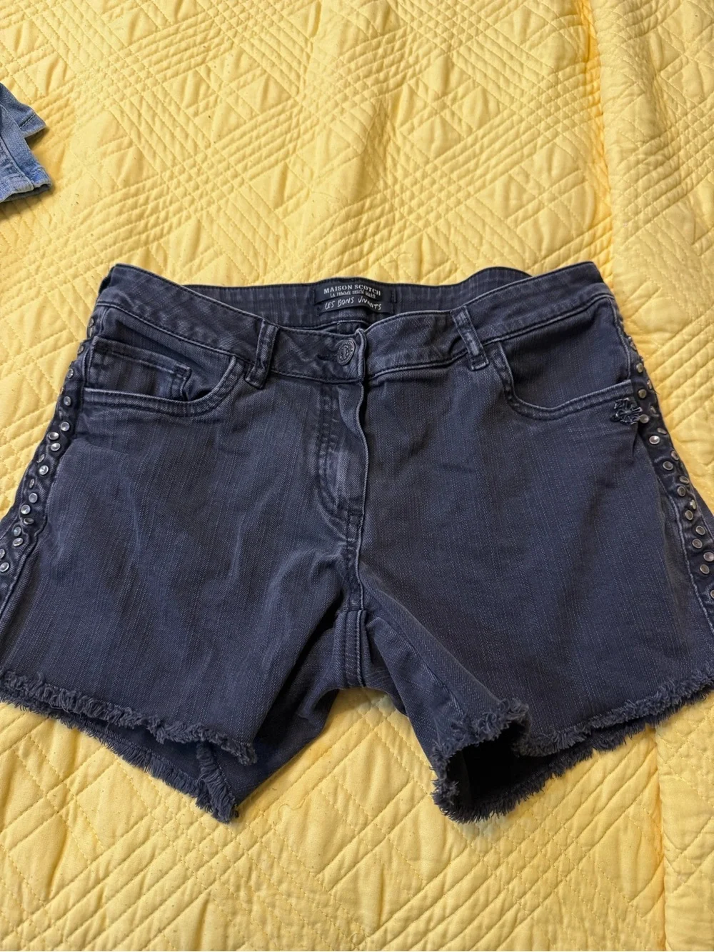 Madison Scotch Women Denim ShortSlate Gray Stud-Trim Denim Shorts